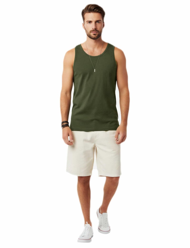 JD Apparel Menâ€™s Sleeveless Tank Top â€“ Everyday Casual Shirt, Military Green, Medium - Image 4
